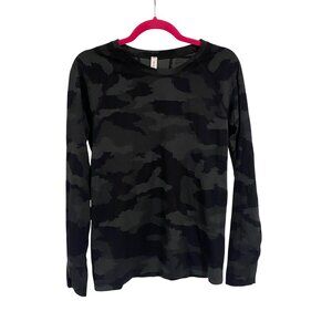 Athleta‎ Momentum Black Gray Camo Long Sleeve Top Size M
